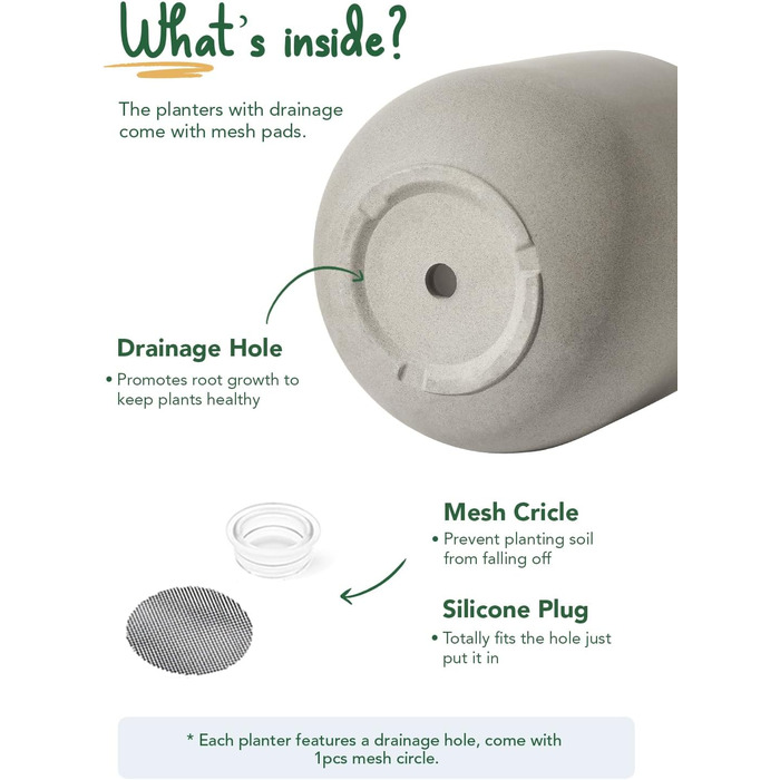 Керамічний горщик для квітів LE TAUCI, 30 см, з дренажним отвором, сірий