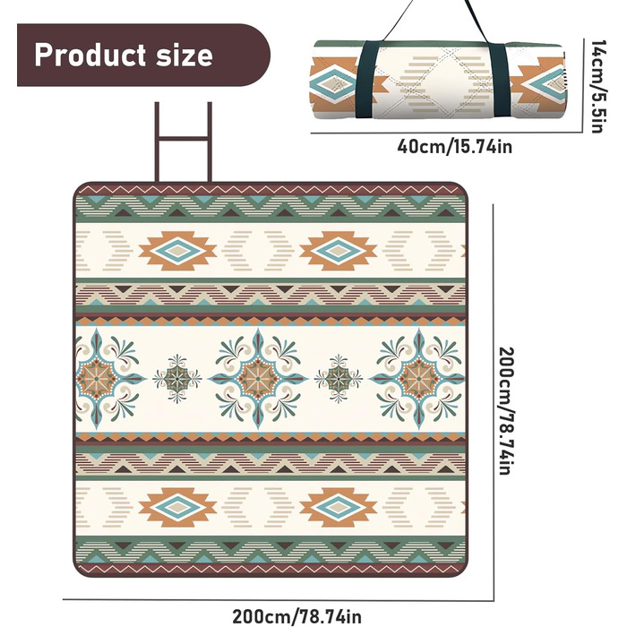 Ковдра для домашнього пікніка, 200 x 200 см, водонепроникна, пляжний килимок, без піску, портативна, пляжний килимок XXL, для пляжу, барбекю, пікніка, піших прогулянок, подорожей