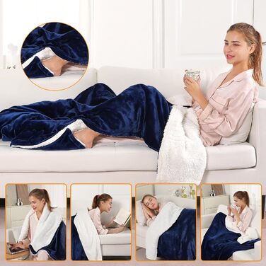 Електрична ковдра з таймером та пультом керування, 133x155 см, 6 режимів нагріву, машинне прання, сіра (155*180 см блакитна)