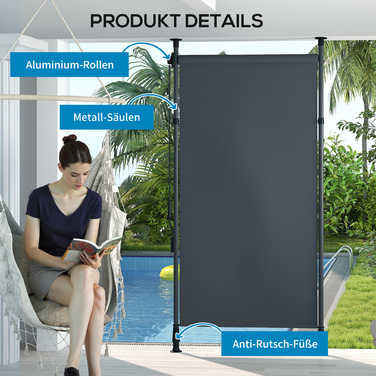 Автономна маркіза, регульована довжина, монтаж без свердління, алюмінієвий каркас, 1,5 x 2,2-3,1 м, темно-сірий