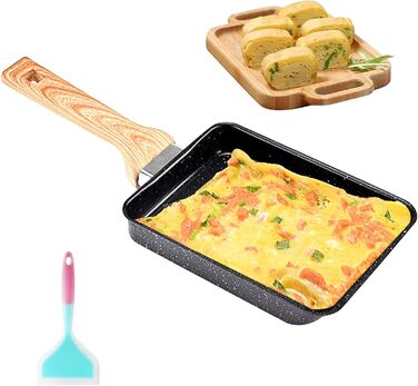 Індукційна сковорода Yuragim Tamagoyaki з силіконовою лопаткою, знімною ручкою, з антипригарним покриттям (чорний A)