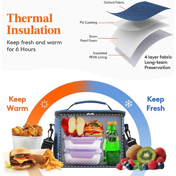 Сумка-холодильник з ізоляцією Lifewit, багаторазова сумка для ланчу, портативний холодильник, м'яка сумка для перенесення, герметична, з регульованим плечовим ременем для дорослих для роботи / пікніка, 9 л (темно-синій)