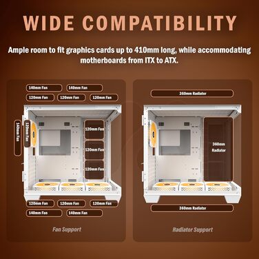 Ігровий корпус KEDIERS H9 ATX Mid Tower з 9 ARGB вентиляторами, подвійне загартоване скло, білий, для комп'ютера