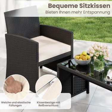 Садовий набір меблів COSTWAY з ротангу для балкона та тераси: диван, 2 крісла, стіл, подушки (Сірий + Чорний)