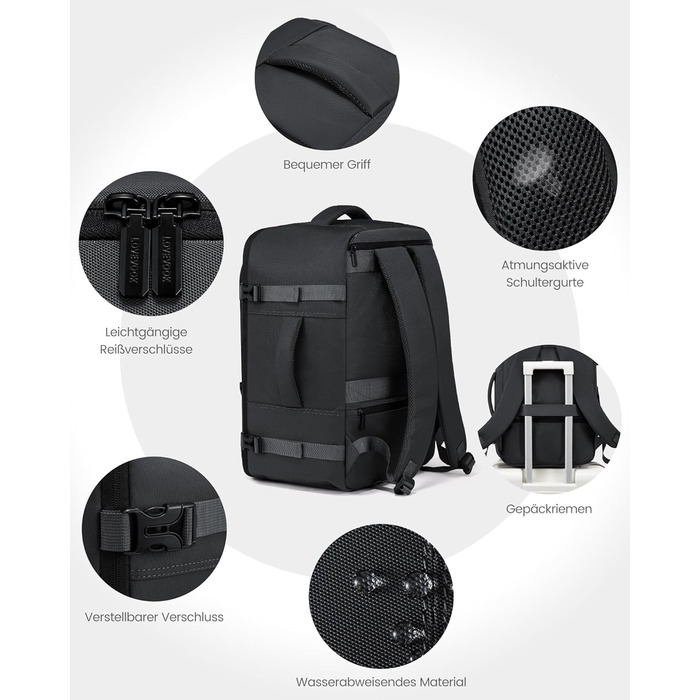 LOVEVOOK Рюкзак ручної поклажі, великий дорожній рюкзак для літака, рюкзак для подорожей чоловічий/жіночий, валіза-рюкзак з відділенням для ноутбука, ручна поклажа, сумка для подорожей, роботи, бізнесу (17.3 дюйми, сірий)