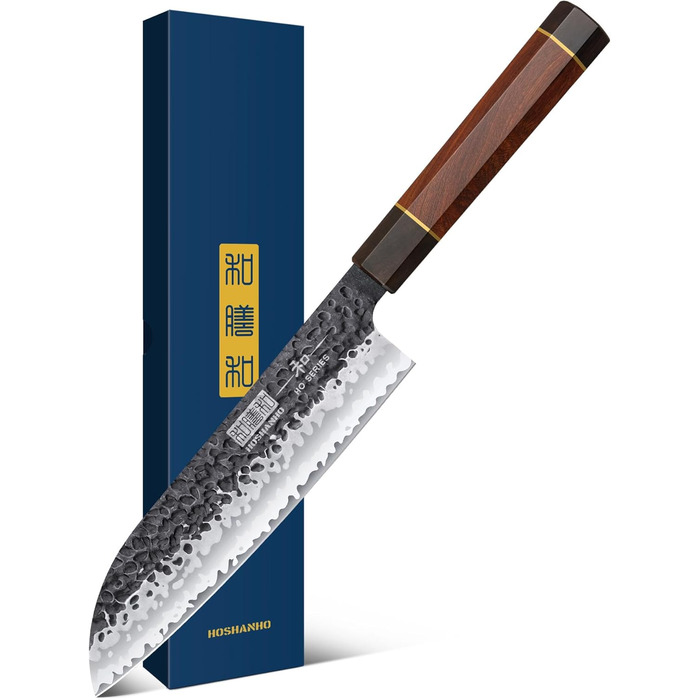 Японський ніж Santoku HOSHANHO 18 см, ручна робота, з високоякісної сталі, ергономічна ручка, подарункова коробка