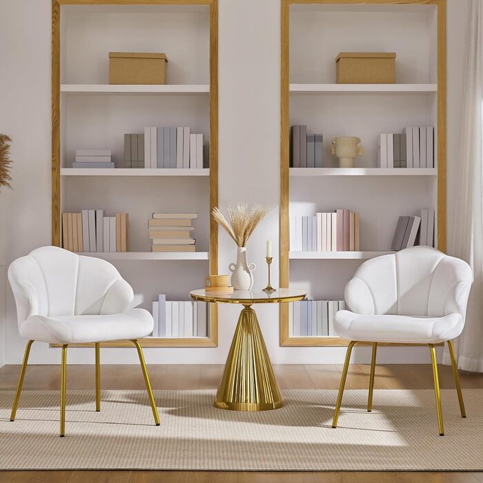 Крісла-черепашки Yaheetech, 2 шт., білі. Сучасні крісла з металевими ніжками, для вітальні, туалетного столика, спальні. Поліестер.