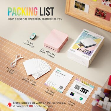 Портативний міні-фотопринтер Nelko PP01: кольоровий, для смартфонів iOS & Android, з 20 фотопапером, наклейки, рожевий