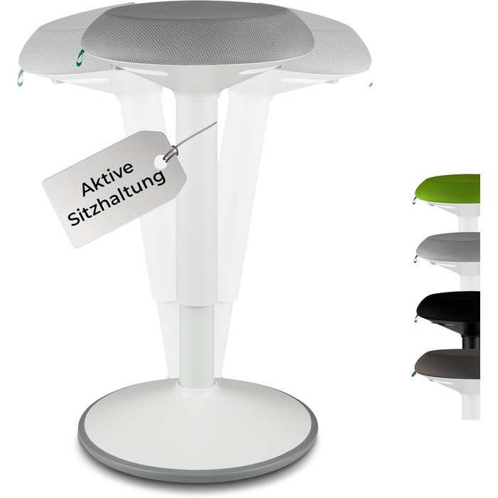 Високий пуф Standup.Today Ella (білий/зелений) – регульована висота 55-80 см – ергономний пуф для офісу та дому – пуф-гойдалка для робочого столу (білий/світло-сірий)
