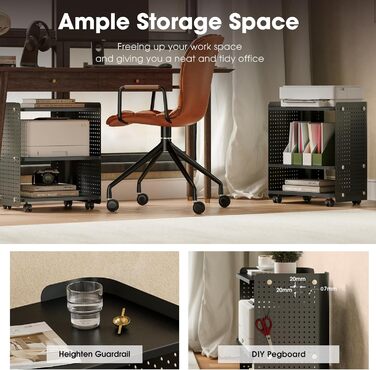 Стіл для принтера Fenge на коліщатках з органайзером та полицями, 45.3x33.5x53.5 см (Чорний)