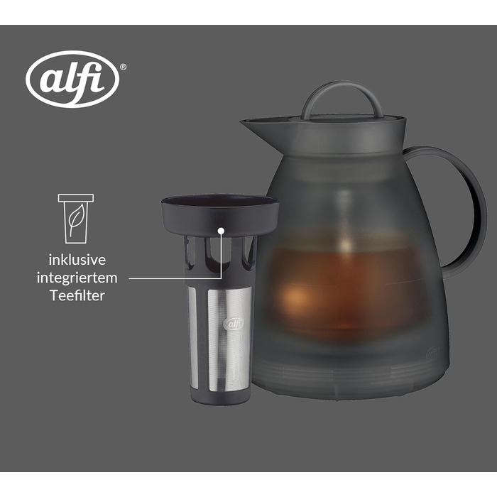 Термос Alfi DAN 1.0 л, пудрово-рожевий, з термоізоляційного пластику з вставкою з термостійкого скла, з кришкою-поворотом, дизайнерська модель, ідеально підходить для кави та чаю, BPA-free (з фільтром для чаю, Smoke)