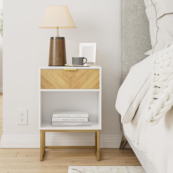 Приліжкові столики з відкритою полицею, білий, 40 x 30 x 60 см