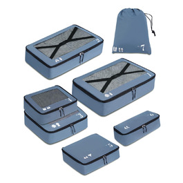 Набір органайзерів для валізи ECOHUB (7 предметів), дорожні пакувальні куби з застібкою-блискавкою з переробленого PET, синій