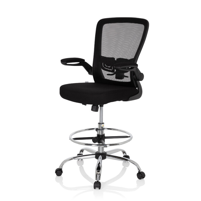 Офісний стілець / табурет VENDO WORK з сітчастою/тканинною оббивкою, чорного кольору, hjh OFFICE