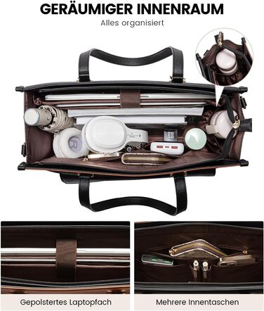 Сумка для ноутбука LOVEVOOK 15.6 дюймів, водонепроникна, для жінок, сумка-шоппер, шкіряна, для роботи, навчання, чорна, бежева, коричнева