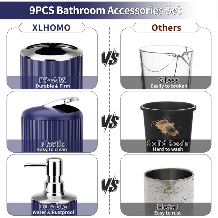 Набір аксесуарів для ванної кімнати 9 шт. чорного та золотого кольору (Морський блакитний)