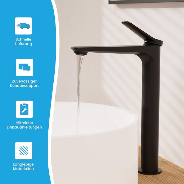 Чорний матовий змішувач для умивальника Bächlein Aldeya - набір для монтажу, сучасний дизайн