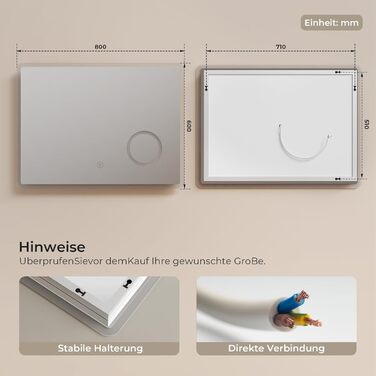 Дзеркало для ванної кімнати S'AFIELINA з підсвічуванням 60x120 см, 3-разове збільшення, сенсорне керування, IP44, енергозбереження