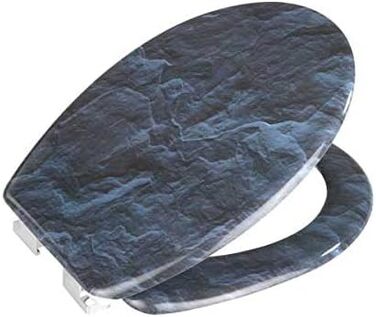 Сидіння для унітазу WENKO Slate Rock, сидіння для унітазу з механізмом плавного закриття, гігієнічна кришка унітазу з мотивом сланцевого каменю, виготовлена з антибактеріального дюропласту, 36,5 x 44,5 см