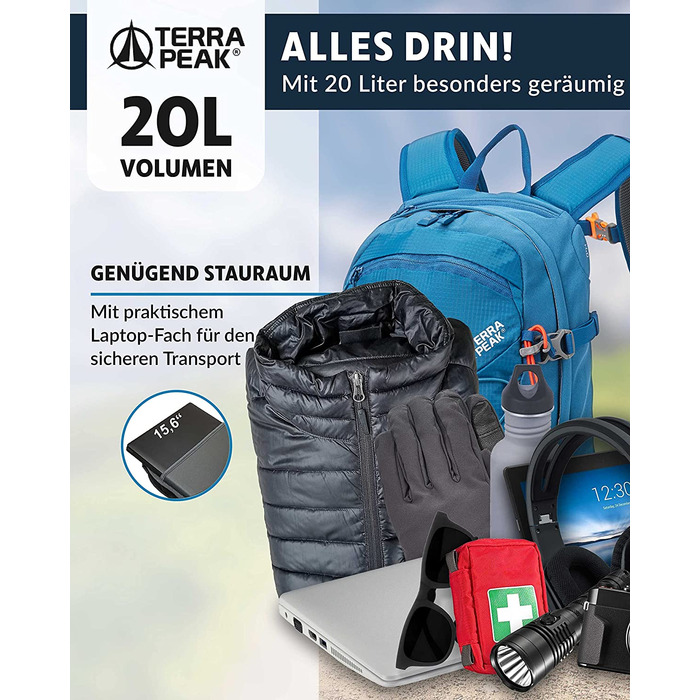 Похідний рюкзак Terra Peak Flex 20 преміум-класу об'ємом 20 л (маленький) з вентиляцією для спини , гідратаційної системою і чохлом від дощу-похідний рюкзак з поліестеру з дихаючої 3D повітряної сіткою-Рюкзак для активного відпочинку на відкритому повітрі