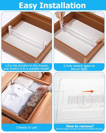 Набір роздільників для ящиків Cexovo, 8 шт., регульовані, пластикові. Роздільники для ящиків кухні, шафи, спальні, комода. Прозорі.