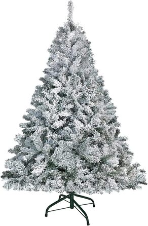 Штучна Різдвяна ялинка UISEBRT-Зелена штучна ялинка з ПВХ Ялинка для різдвяного декору, натурально-біла зі сніжинками, з вкл. Металева підставка (150 см, з ефектом снігу)