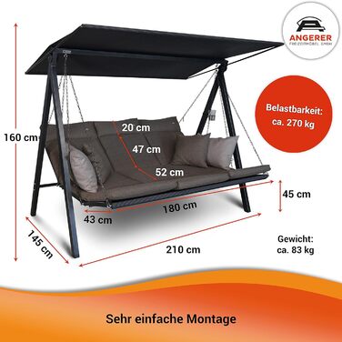 Гойдалка Анґерер Голлівуд Лаунж Смарт – для сидіння, відпочинку та сну, з функцією ліжка, Made in Germany, преміум-якість, оливковий колір