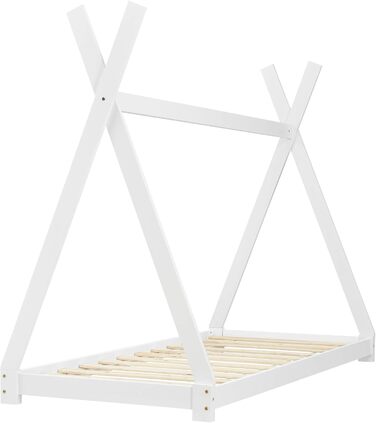 Ліжко дитяче Onejda Tipi від en.casa, 80x160 см, білий колір, з сосни