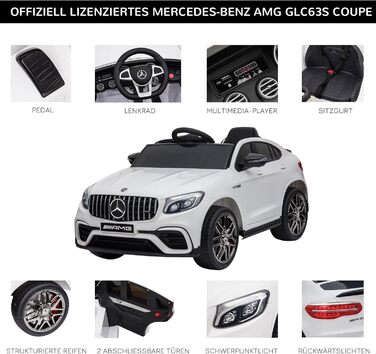 Дитячий електромобіль Mercedes-Benz AMG GLC63S Coupe 12V, ліцензійний, з пультом ДУ, ременем безпеки, 2x35W, білий, для дітей 3-5 років, HOMCOM