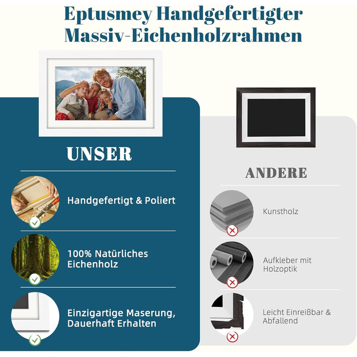 Цифровий фоторамка Eptusmey 10.1 дюймів з Wi-Fi, дуб, 32GB, IPS Touchscreen, відтворення фото/відео через Uhale APP, подарунок для чоловіків та жінок, білий