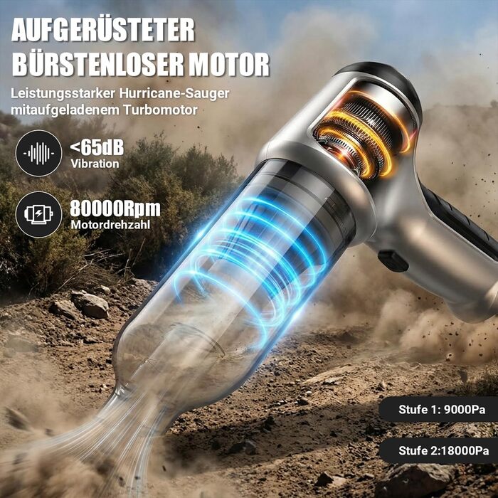 Акумуляторний ручний пилосос 18000Па 120Вт, портативний міні-пилосос для авто, дому та кухні, для вологого та сухого прибирання (шерсть тварин), чорний