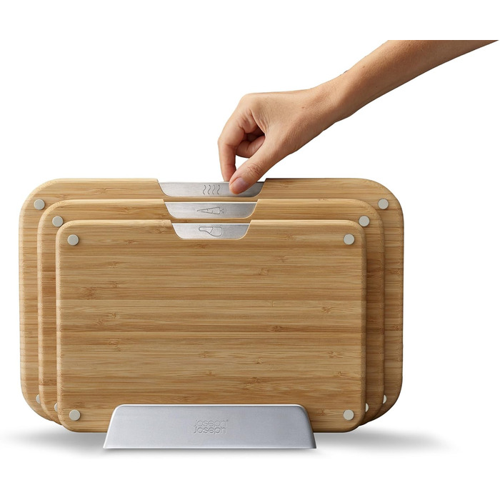 Набір дерев'яних обробних дощок Joseph Joseph Nest Boards (3 шт.), бамбук, нековзкі ніжки, металевий тримач