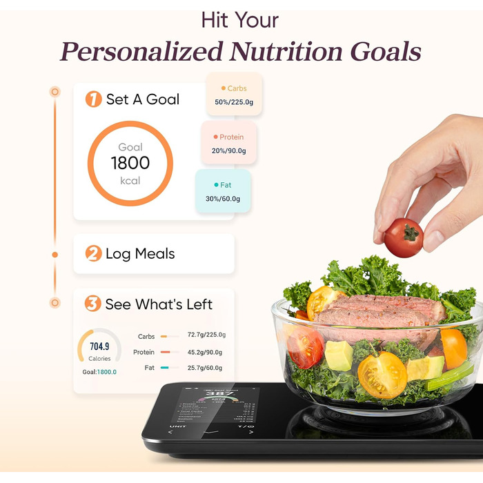 Ваги кухонні COSORI Smart Kitchen - цифрові, з підключенням до додатку, підрахунок калорій, 19 поживних речовин, USB-C, преміум якість