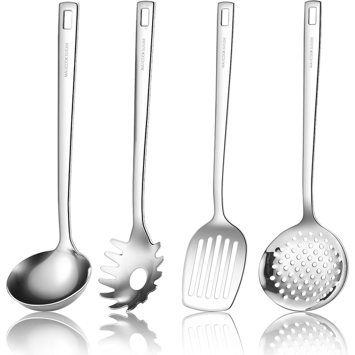 Набір кухонного інвентарю з нержавіючої сталі, 4 шт. Лопатки, ложки, лопатки для воку, кухонний інвентар (безпечний для миття в посудомийній машині)