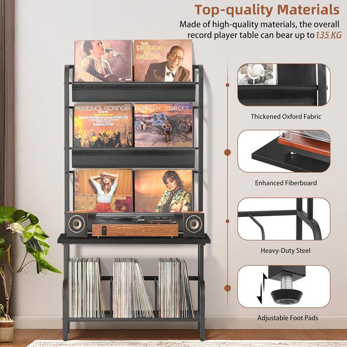 Підставка для програвача та вінілових платівок на 300 альбомів (чорний)