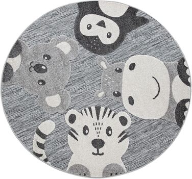 Дитяча кімната Дитячий вуличний килим Круглий ігровий килимок Тваринний дизайн Сірий, Розмір (Ø 120 см Круглий)