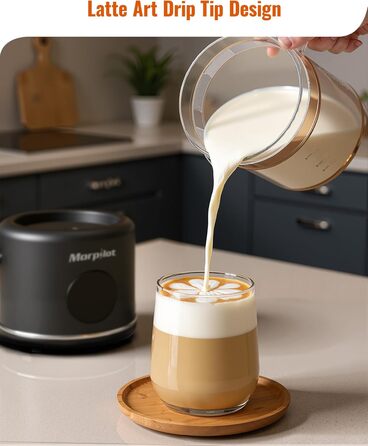 Електричний спінювач молока Morpilot 6-в-1, чорний, 130-500 мл, 600 Вт, для капучино, лате, гарячого шоколаду, миється у посудомийній машині