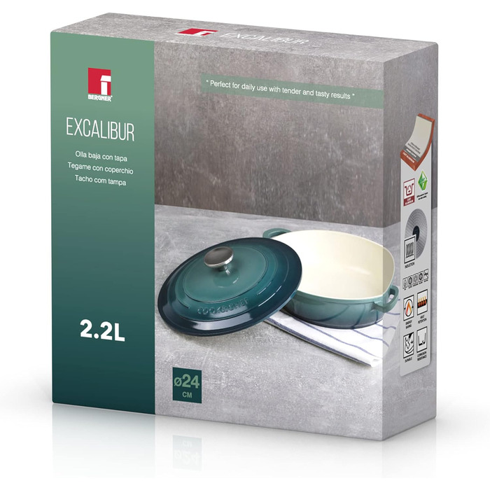 Каструля 20 см Литий алюміній Безпечна для духовки та індукції (Зелений, Olla Baja 24 см)