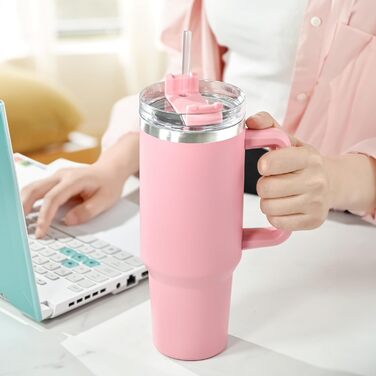 Термокружка FECBK з соломкою та ручкою 1,2L, 100% без витоку, нержавіюча сталь, вакуумна ізоляція, з ручкою, зберігає тепло 12 год / холод 34 год, Gepard (м'ятний)