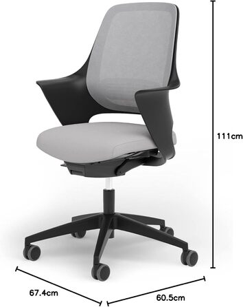 Ergotopia WellBack: Ергономічне крісло для офісу та дому, Made in Germany, з підтримкою попереку та синхромеханікою, білий каркас, сірий колір