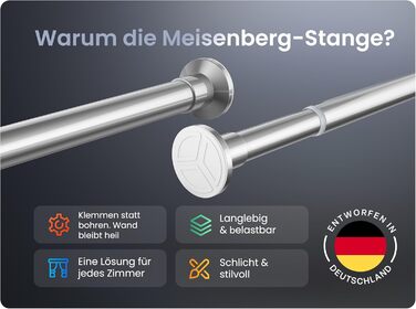 Штанга для душу без свердління 160-210 см, срібна, Ø 25 мм, телескопічна, з кріпленнями - для вікна, душу та перегородки