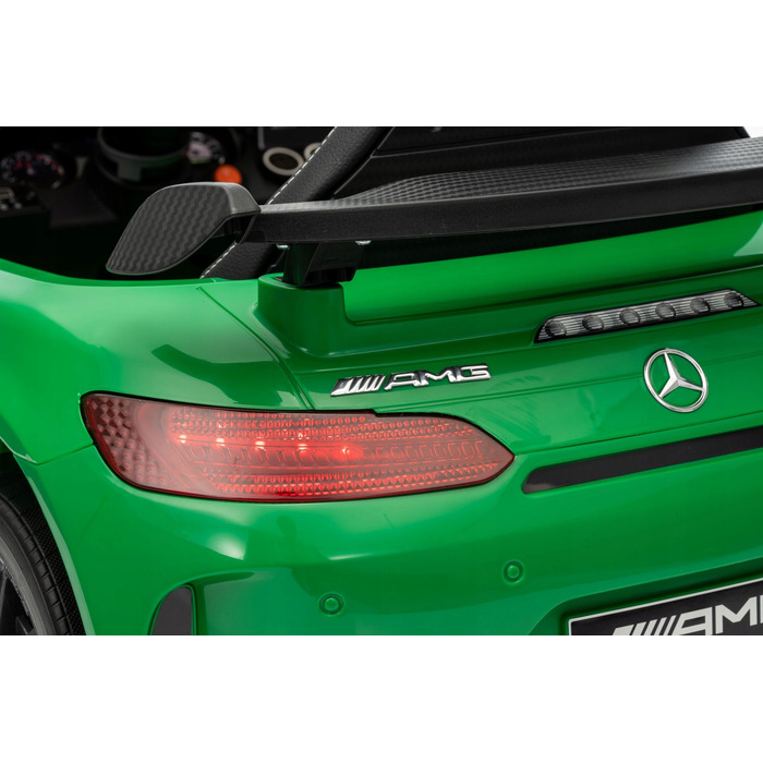 Дитячий електромобіль Mercedes GTR-S: м'які колеса EVA, шкіряне сидіння, білий колір, з пультом ДК