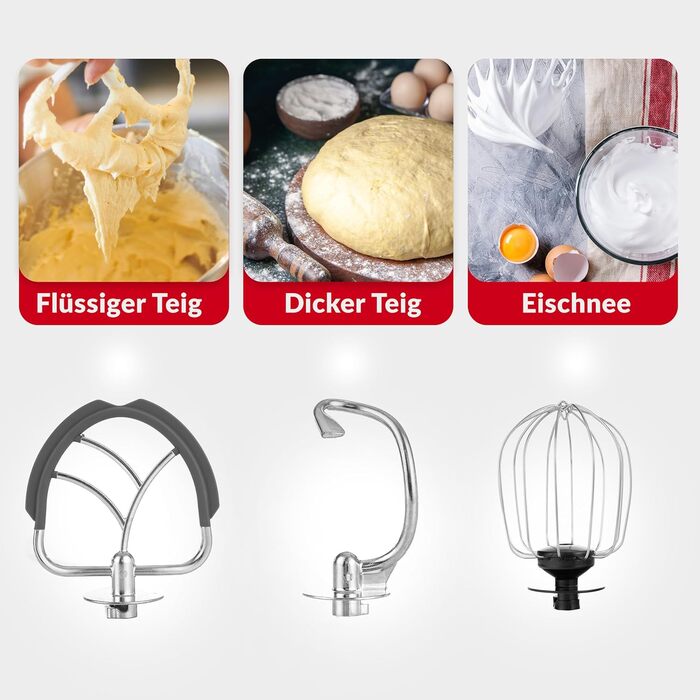 Кухонна машина Lehmann - планетарний міксер з набором аксесуарів - 3 насадки, захист від бризок, 5л чаша, 12 швидкостей, захист від перегріву, неслизька, чорний