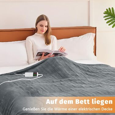 Електрична ковдра BOMOVA з автовимкненням, 130x180 см, сіра. Тепла, пухнаста ковдра для дому, подарунок на Різдво. 10 температурних режимів, таймер 5 годин.