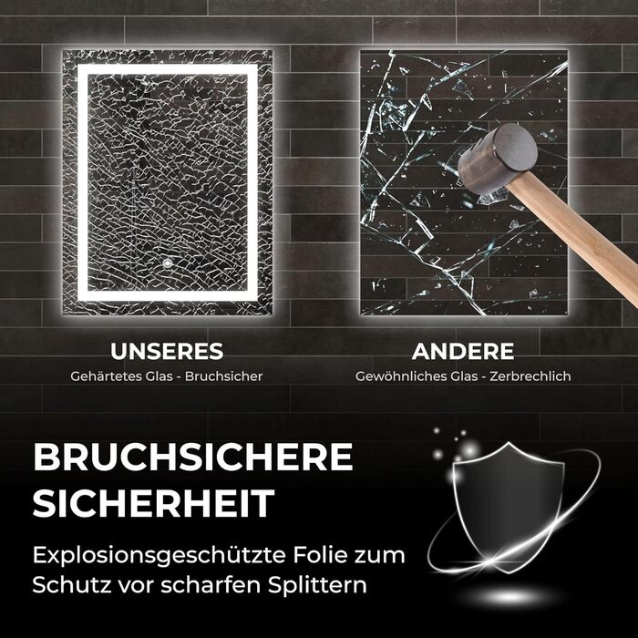 Дзеркало для ванної кімнати BR Bringer LED з підсвічуванням, 60x80 см, антизапарник, диммування, 3 кольори світла, сенсорне управління, функція пам'яті (BRS102)