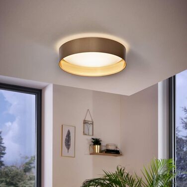 Настільна лампа EGLO Maserlo, текстильна приліжкова лампа на 1 полум'я, виготовлена з металу сріблястого кольору та тканини сірого, золотистого кольорів, розетка E27, вкл. вимикач (світлодіодний світильник на стелю)