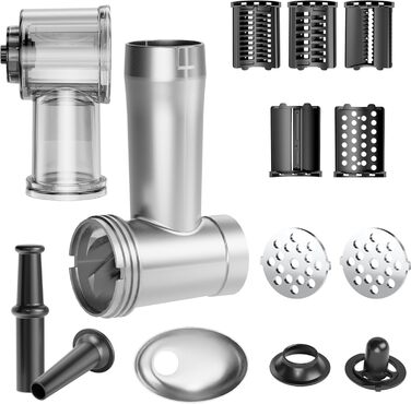 Електрична м'ясоподрібнювач STANEW 2500W з нержавіючої сталі [4-в-1] з 5 лезами (хвильовий ніж/різання/тертка) та подвійним мотором - для м'яса, овочів, зелені + насадка для ковбас та для вирізання печива