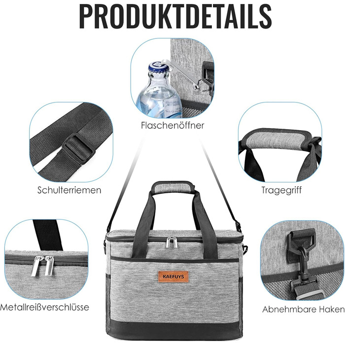 Сумка-холодильник 33л + 15л, складна, для пікніка, 14 год охолодження, велика термосумка для сім'ї, офісу, авто, кемпінгу, BBQ, подорожей, покупок, водонепроникна, блакитна