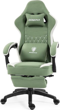 Ігровий крісло Dowinx з тканиною, гелевою подушкою та пружинним блоком, ергономічний офісний стілець з підніжкою, масажний ігровий крісло для дорослих (зелений)
