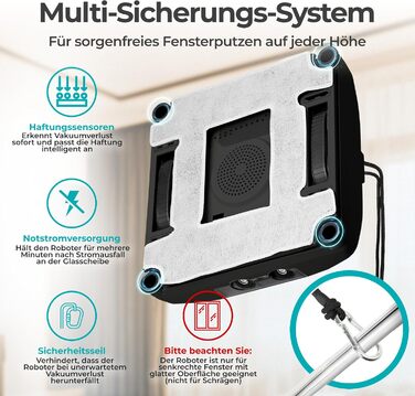 Робот-прибиральник вікон KLAMER 3500 Pa – автоматичний мийник вікон з резервуаром для води 100 мл, функція вологого прибирання, розпізнавання країв, тиха робота 60 дБ, захист від падіння та інтелектуальне планування маршруту (Чорний)